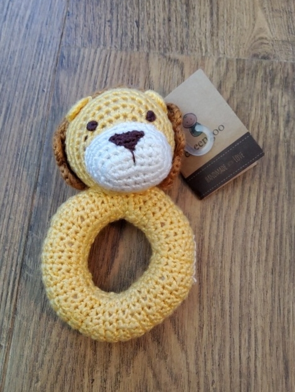 Baby Rattle Hand Crocheted Organic Yellow Lion Rattle Plush NWT Great Gift